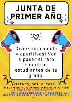 Poster for Freshman Mixer in Spanish. All information is found in text post outside of image.